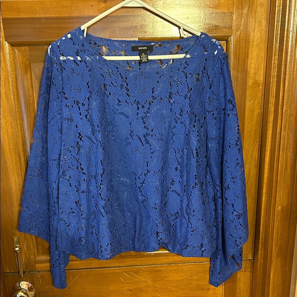 Alfani Women's Blue Lace Blouse